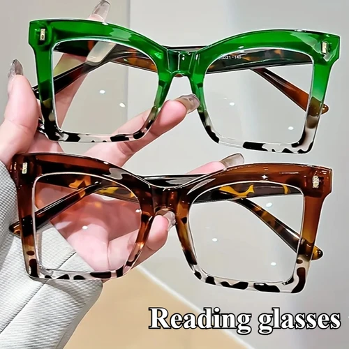 Nuevas gafas de lectura con montura grande para mujer, gafas cuadradas con montura completa HD, gafas de lectura para presbicia a la moda 1,0-4,0