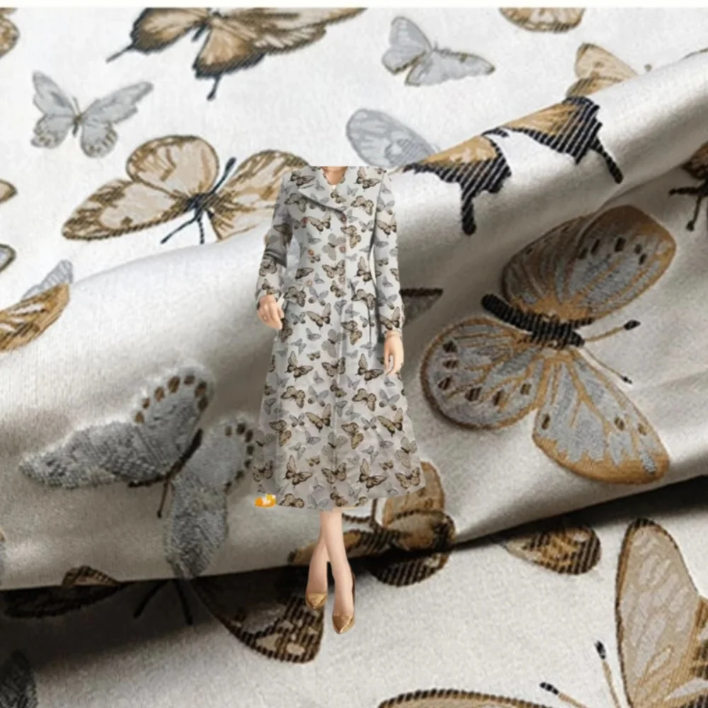 

Brocade Jacquard Fabric Butterfly Dress Windbreaker Suit Clothing Design Cloth European Brand Fashion Sewing Wholesale Material
