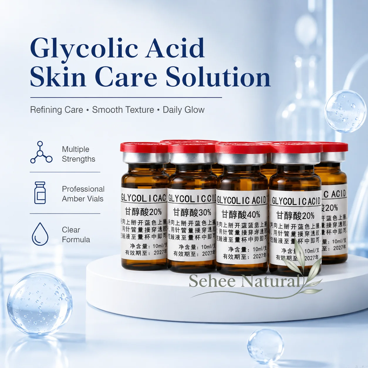 Glycolic Acid Skin Renewal Essence 10ml High Purity AHA Exfoliating Solution for Smooth Texture Radiance Care 70% 20% 30% 40%