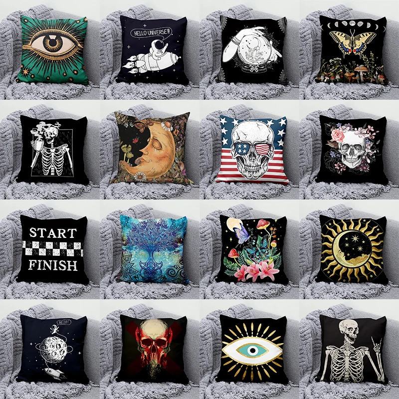 Mandala słońce i księżyc poszewka dekoracyjna Tarot czaszka Evil Eye astronauta czarna poszewka domowa Sofa dekoracja biurowa samochodu