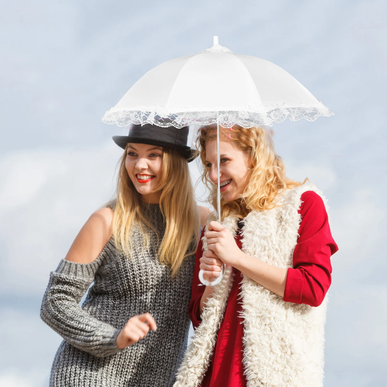 

Children's Lace Umbrella White Parasol Sun Decor Toddler Kids Different Colors UV Adult Size Bride