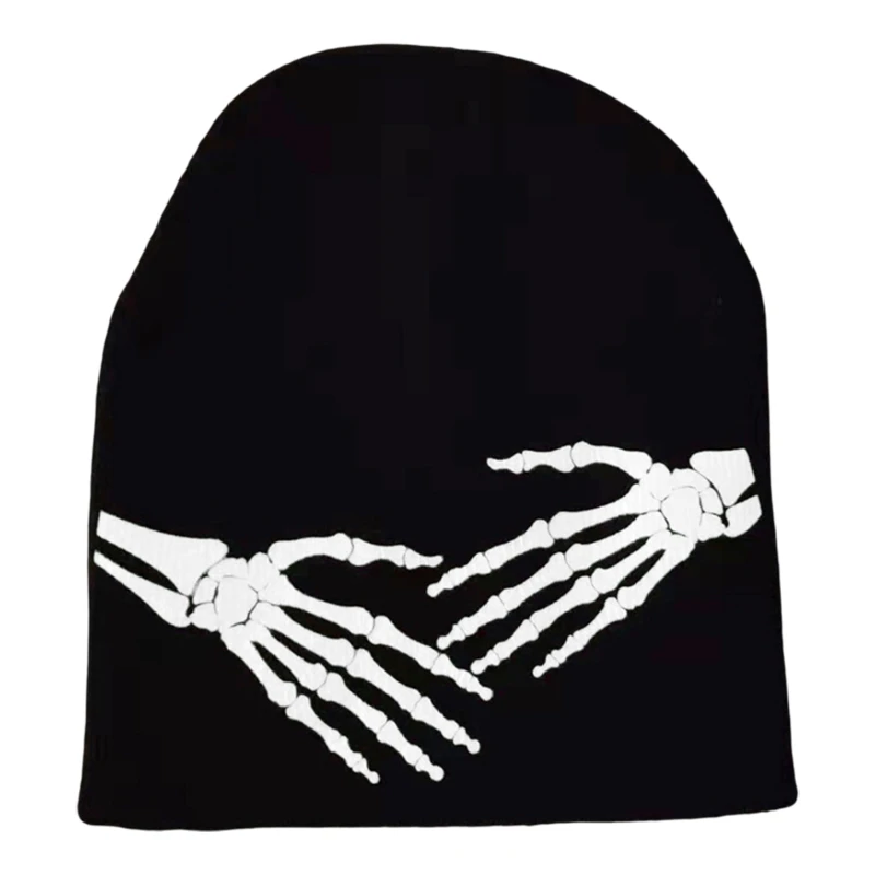 Gorro mano esqueleto Y2K Gorro luminoso Skullies Gorro Baggy Slouchy Beanie Skull Web Beanie Hat