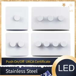 Screwless Stainless Steel Panel Matte White Single 2 Way Pass-through Double Dimmer Switch