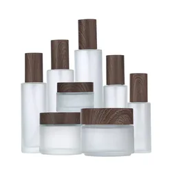 1PC Frosted Glass Bottle Travel Eye Cream Lotion Cosmetic Container Bottle with Wood Grain Lid Skin Care Tool