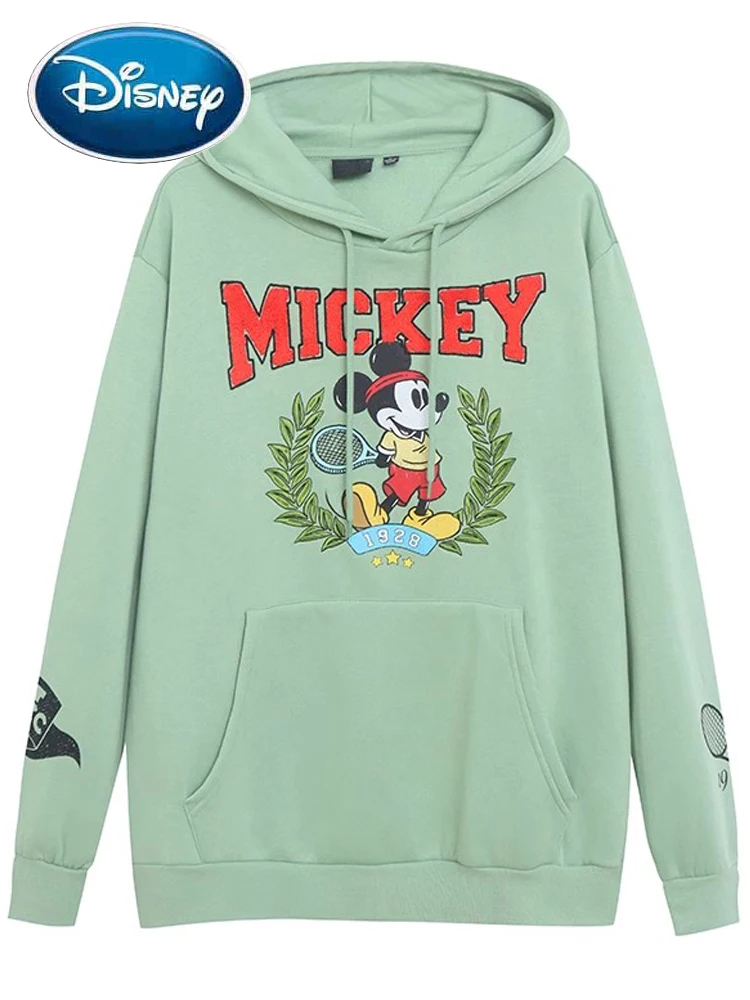 Disney Mickey Mouse Flower Letter Cartoon Print Embroidery Sweatshirt Fashion Women Hooded Pullover Jumper Fleece Tops Femme