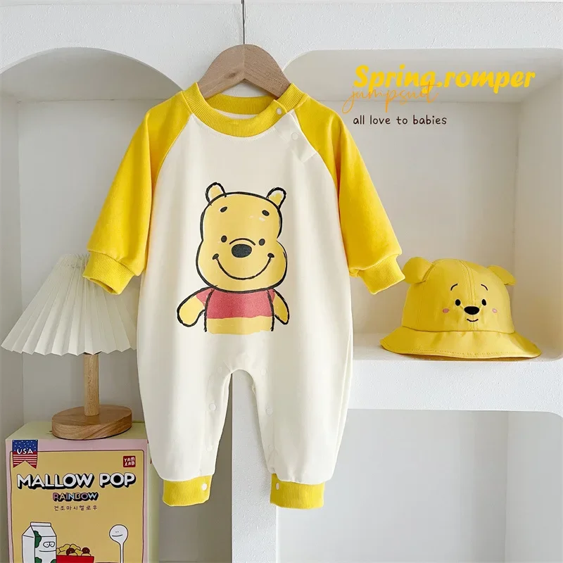 Disney Winnie The Pooh  Authentic Four-color Cartoon Baby  Contrast Jumpsuit Going Out Cotton Soft Newborn Clothing Crawl Suit