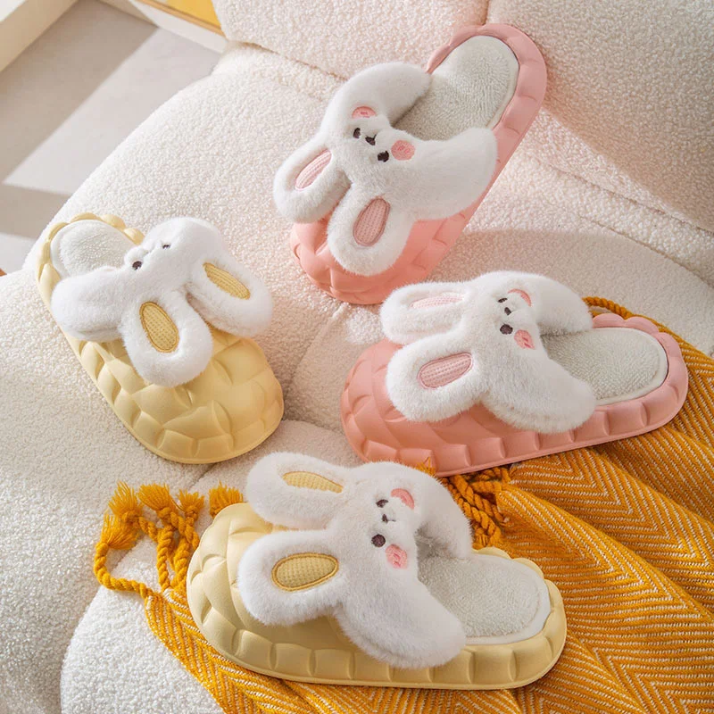 2022 Winter New Cute Funny Cartoon Rabbit Slipper Man Women Lovers Waterproof Detachable Liner Home Slippers Indoors Flip Flops