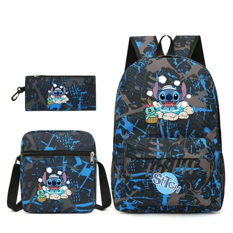 Sacs d'école de dessin animé CAN o and Stitch pour enfants, sac à dos léger pour étudiants, sac de voyage pour enfants, sac initié, 3 pièces