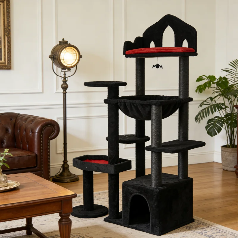 

&c US Stock BestsellerStable Black SpiderCatTowerCustom Cat Coffin Bed Pet Furniture with Unique Style Cat Scratching Tree