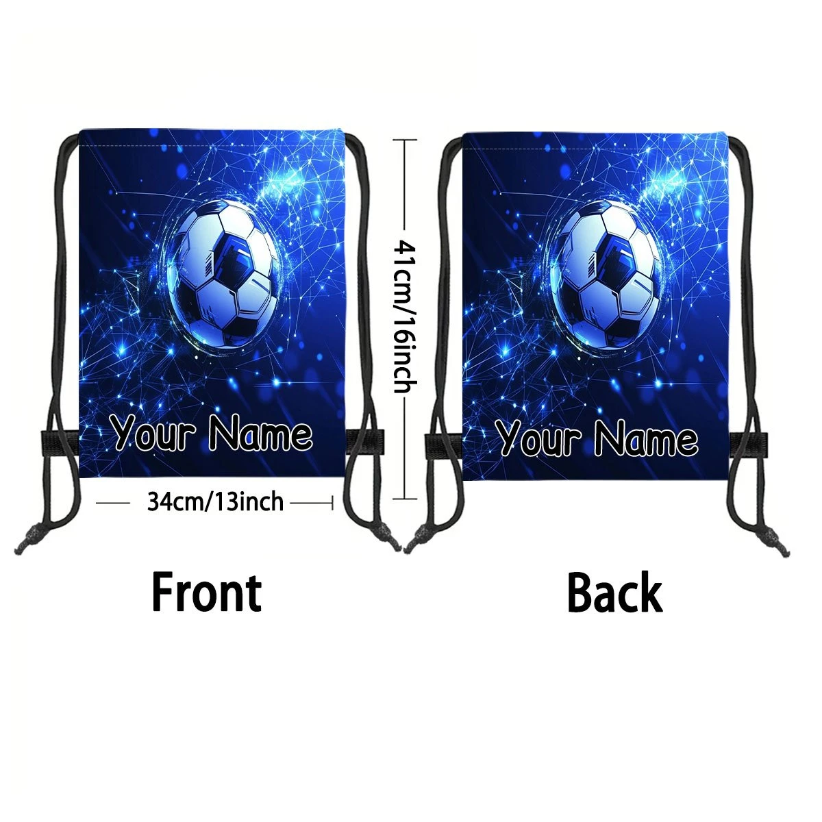 Custom Name & Text, 1pc Soccer Ball, Drawstring Backpack, Unisex Lightweight Sport Sackpack, Fitness Sports Storage Bag, for Gym
