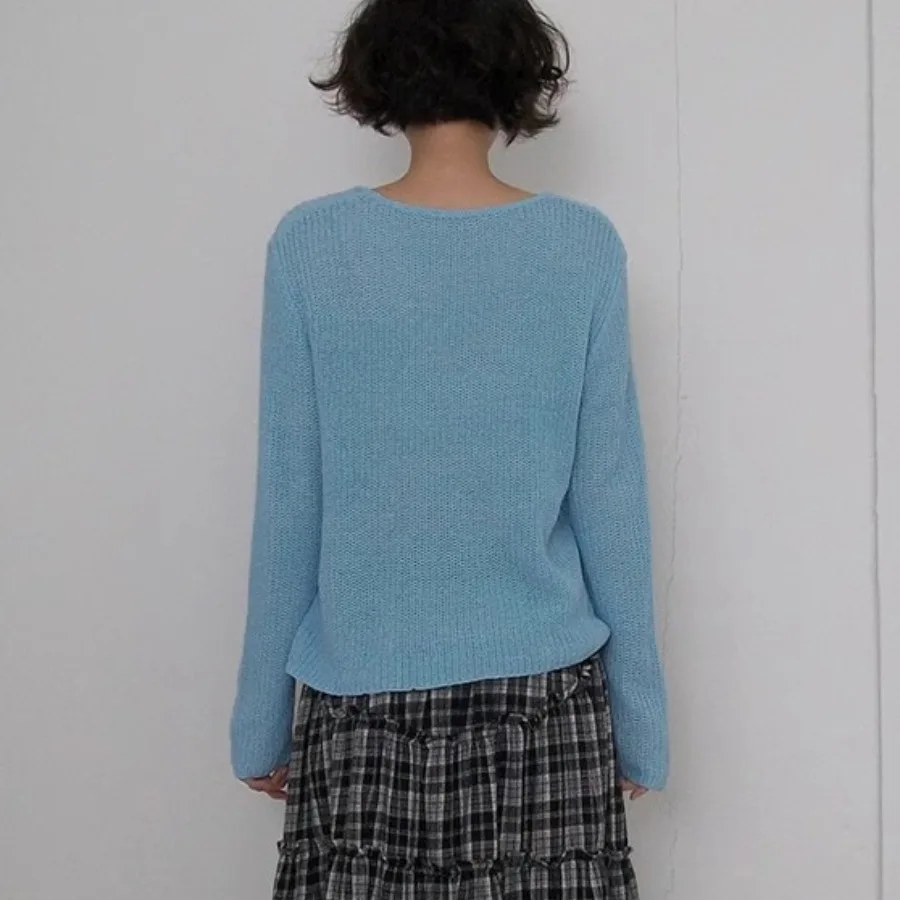 Loose Long Sve round Ne Knitted Sweater Women's Early Autumn  Thin Button Split  Comfortable Breathable