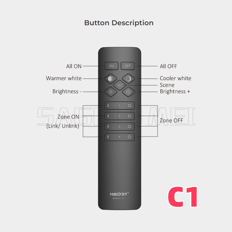 C1 C2 C3 C5 Color Temperature 4-Zone RGB+CCT Remote Controller Magnetic 2.4G RF Wireless Brightness Adjustable Lighting Miboxer