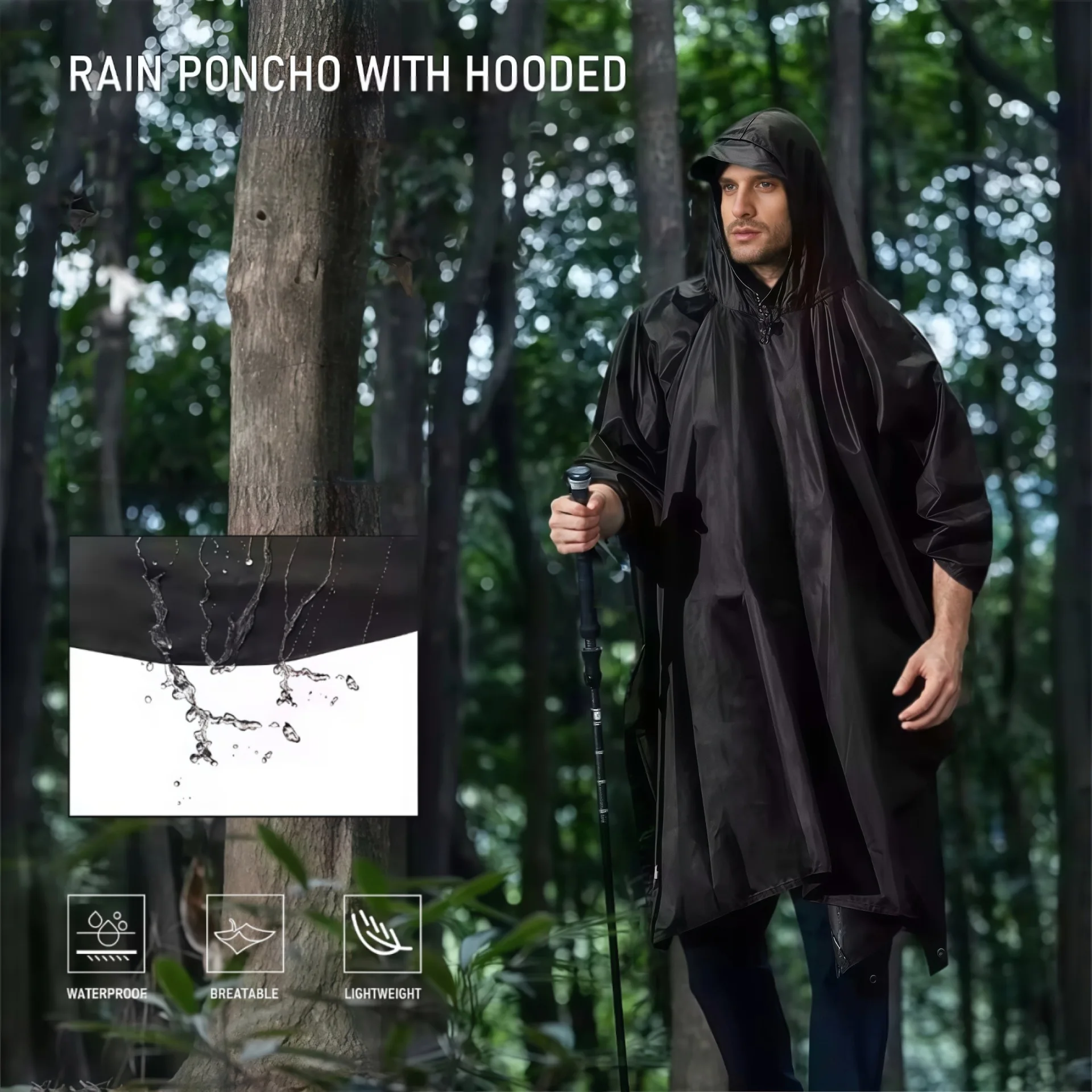 

3 in 1 Outdoor Military Poncho Towel Camping Tents Hooded Sleeve Waterproof Raincoat Rain Motorcycle Cover Hiking Travel Anti