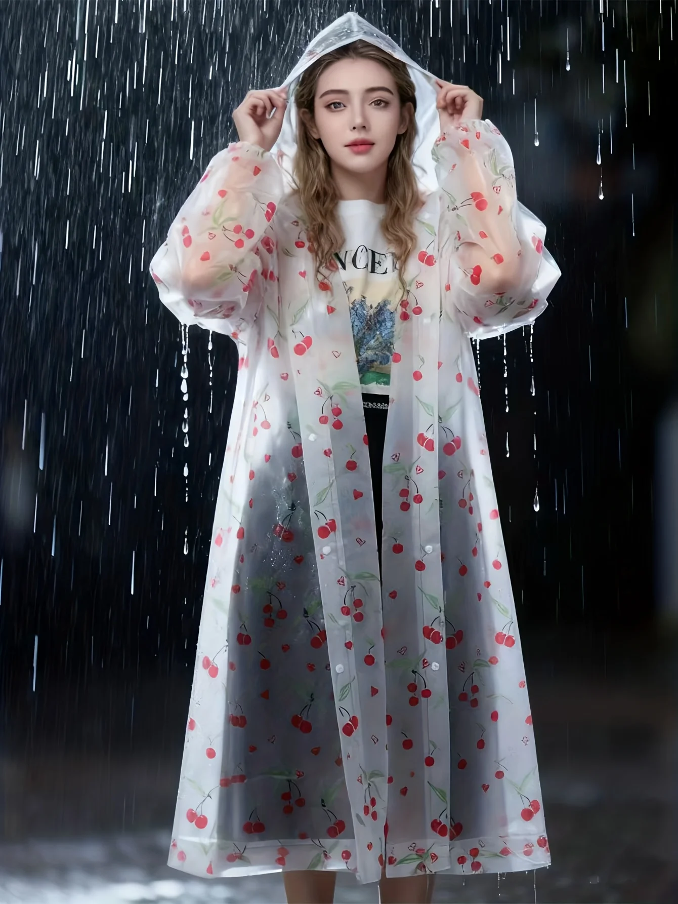 1pc EVA Fashion Rain Poncho- Lightweight, Packable, Windproof, All-Season Thickened Full-Body Raincoat Hooded