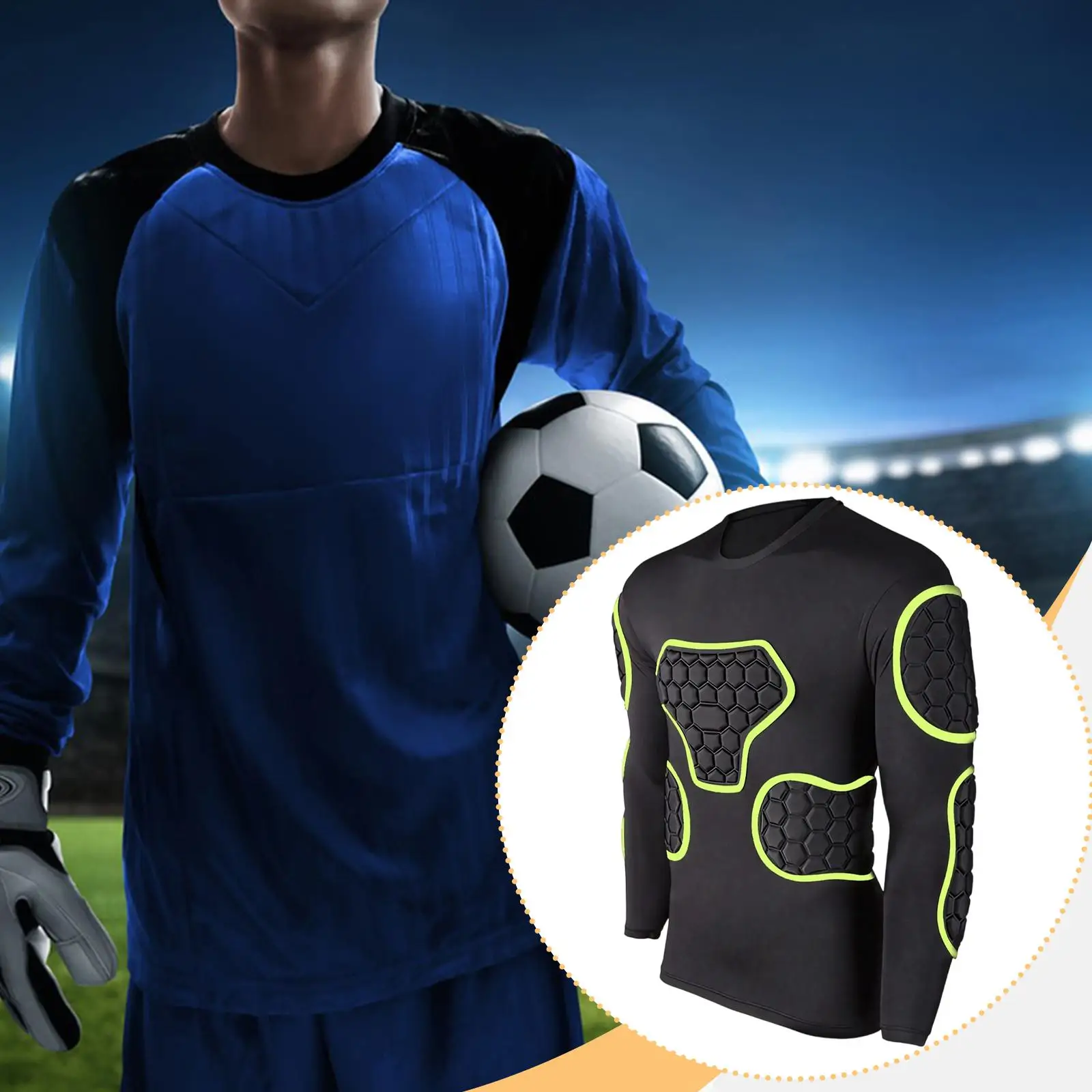 Athletic Compression Sports Shirt with EVA Guards Padded Protection Honeycomb Elbow Rib Chest for Soccer Rugby Activities