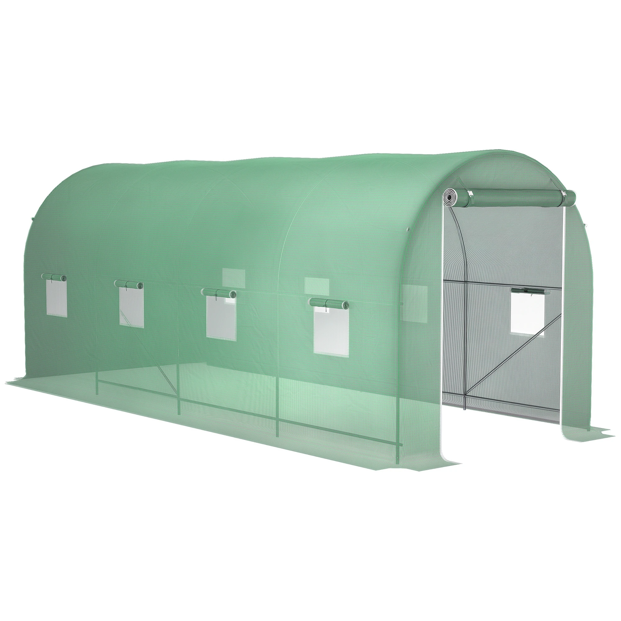 Outsunny Invernadero de Túnel 500x200x205 cm con Puerta Enrollable y 8 Ventanas