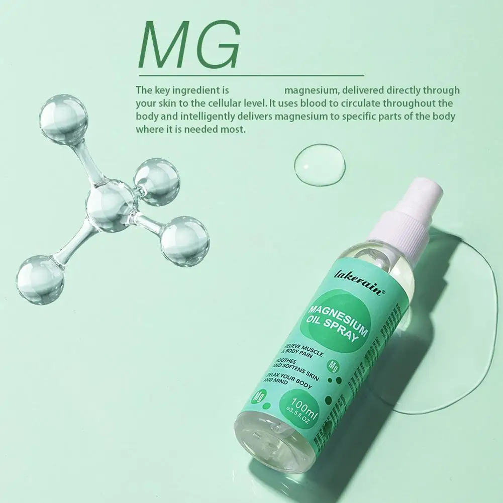 Aceite Esencial de magnesio para masaje, pulverizador Mineral multiusos para reducir el dolor, mejorar el sueño, para aliviar el estrés, 100ml, P1H8