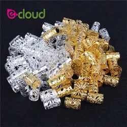 Alumínio Cabelo Jóias Anéis para Tranças, Dreadlocks Beads, Punhos De Metal, Ouro e Prata Decorações, Clipes De Cabelo, 100Pcs Pack