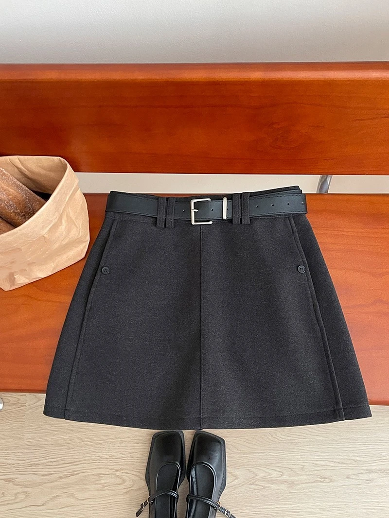 

Женская укороченная шерстяная юбка А-силуэта с высокой талией, утепленная, непрозрачная, для прогулок, весенняя, больших размеров