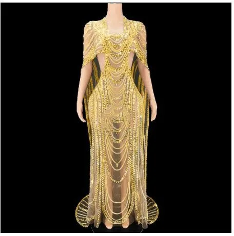 

Singer Stage Wear Sexy See Through Show Performance Costume Celebrate Wedding Evening Prom Gown Birthday Long Trains Dress