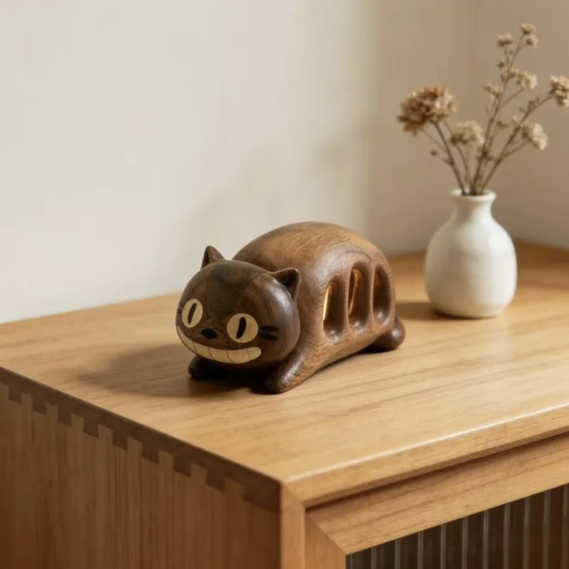 Cute Solid Wood Ebony Cat Bus Creative Bedside Night Light Charging LED Magnetic Gift