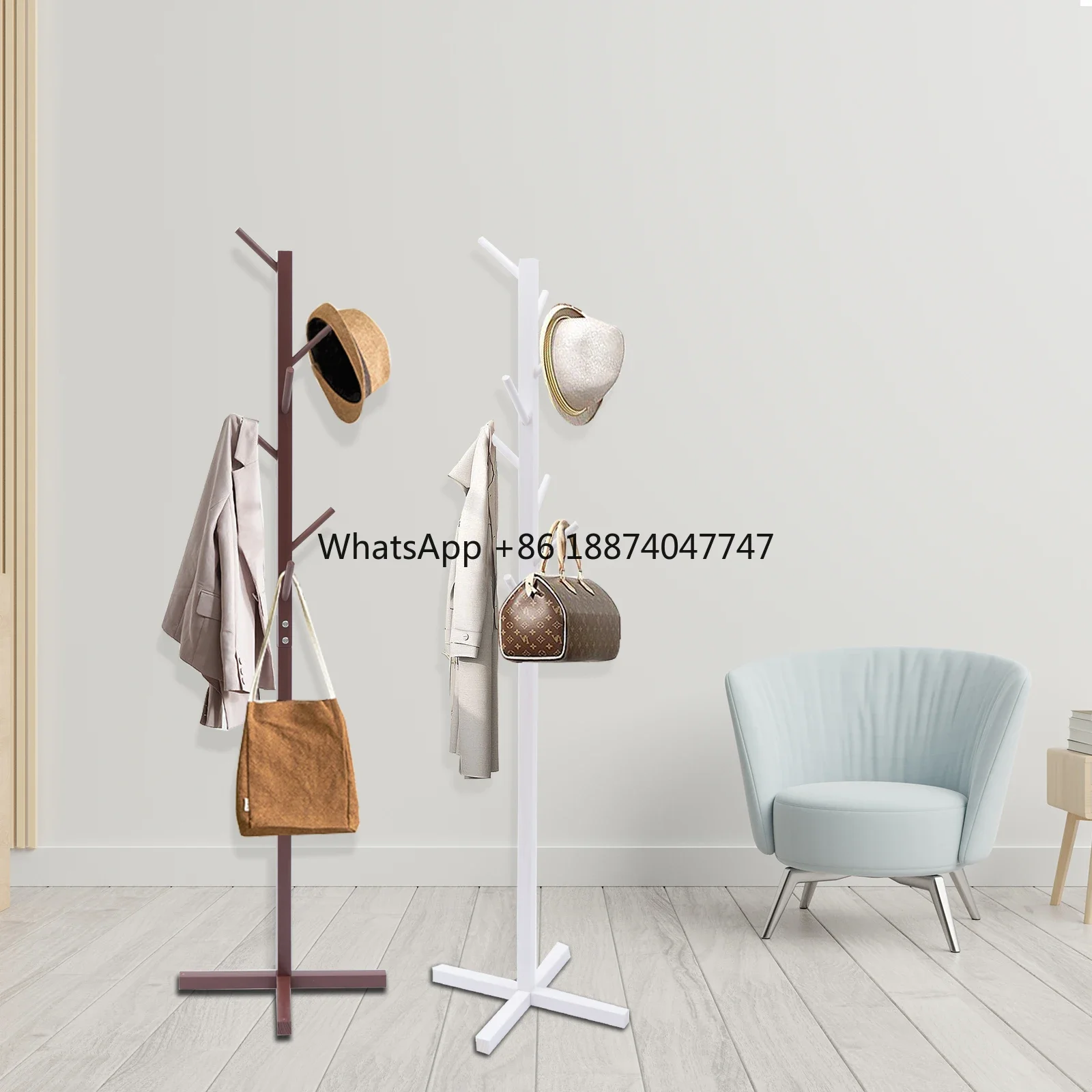 

Wooden Coat Rack W/ 8 Hooks Clothes Stand Freestanding Clothes Hanger Hat Coat Hanging Rack for Bedroom Office Hallway Entryway