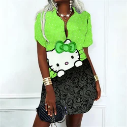 Women's Dress Party Dresses Hello Kitty Polo Shirt Kawaii Clothes Lovely Cartoon Prom Gown Streetwear Sexy Costume Women Fashion