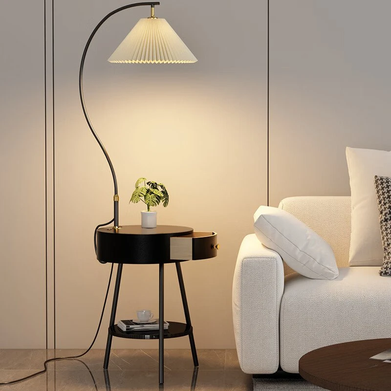 Floor Lamp Living Room Sofa Nordic Light Luxury with Shelf Drawer Bedroom Bedside Table Vertical Floor