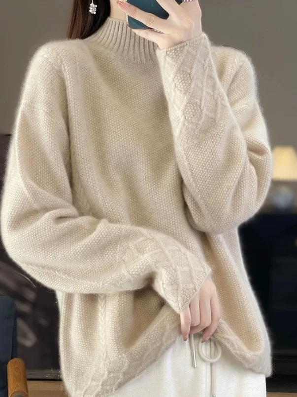 

Высококачественный женский вязаный шерстяной свитер в европейском стиле Thi Long Sve f, длинный воротник из чистой шерсти с высоким воротником