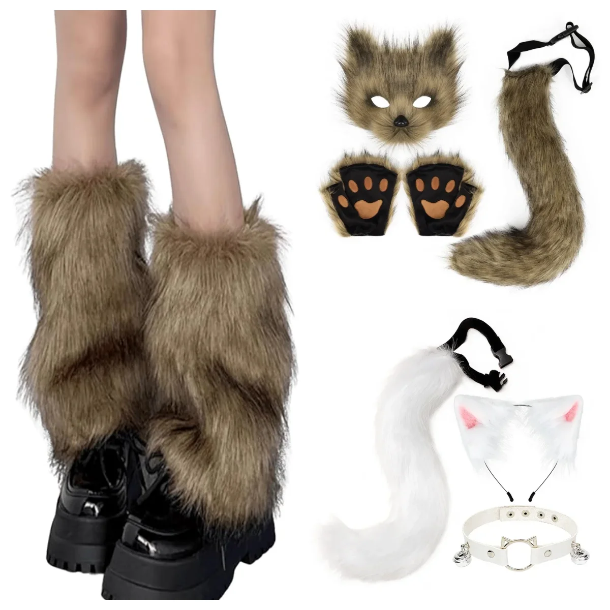 

Пушистые лисьи уши и соответствующий хвост в комплекте + пушистые гетры, костюм для косплея в виде животного, аксессуары в стиле Лолита, костюм для вечеринки на Хэллоуин