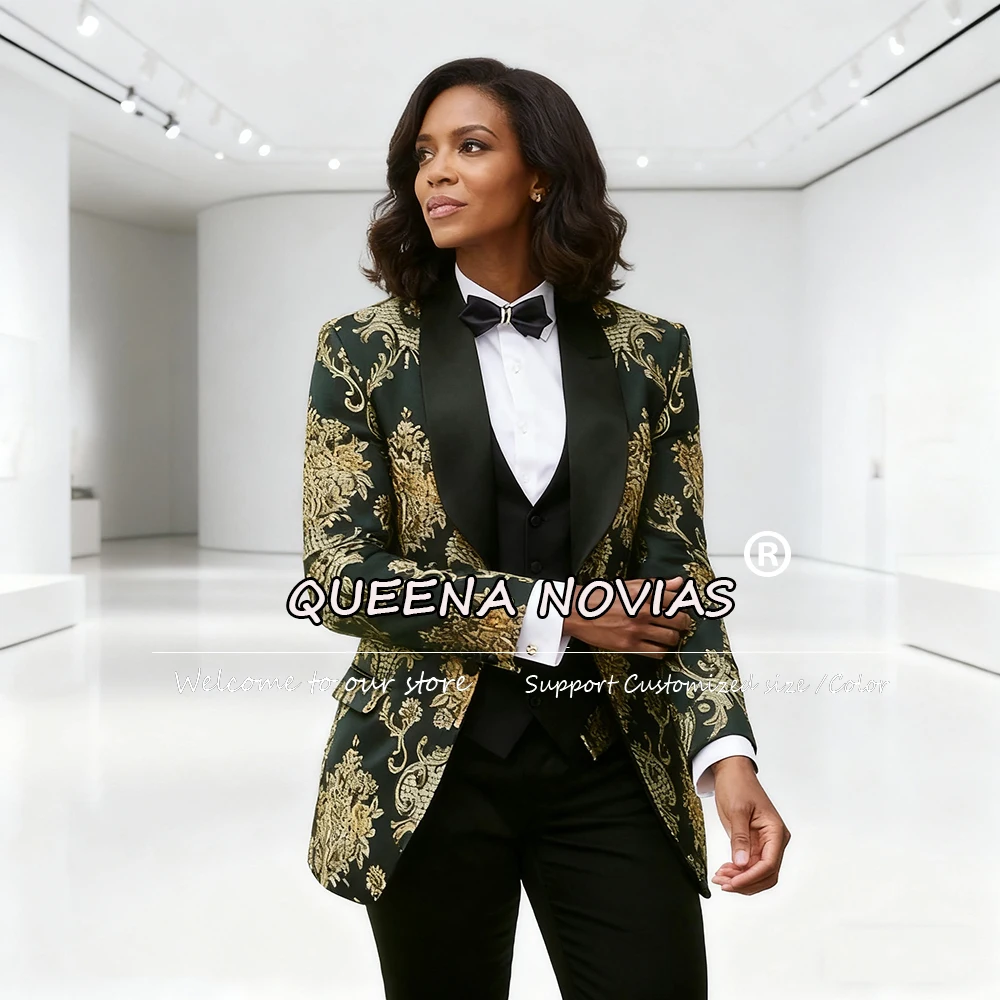 

Женский модный жаккардовый костюм-тройка: однобортный пиджак, брюки и жилет. Индивидуальный пошив. Идеально для вечеринок.