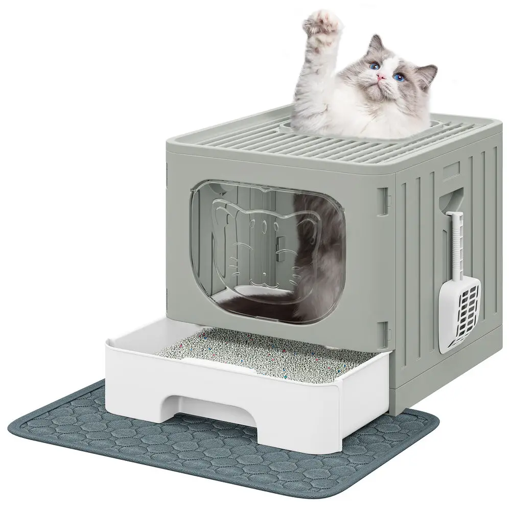 Large Enclosed Cat Litter Box with Cushion, Anti-Splash Closed Litter Boxes