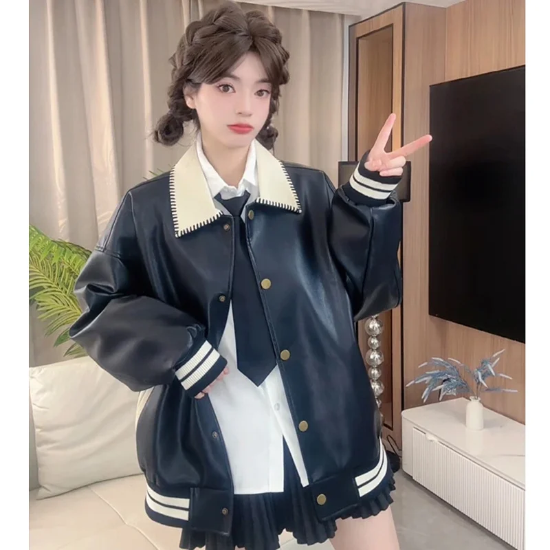 

Baseball Jackets Number Womens Spring-Autumn Slim Boyfriend Casual Simple Cargo Turn-Down Drawstring Sportwear Trendy Windproof