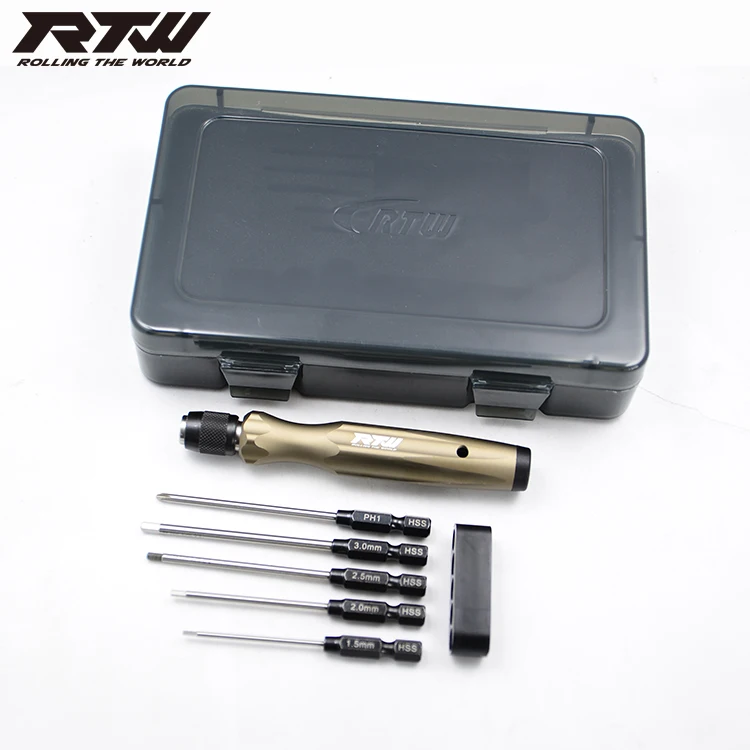 

RTW 5 in 1 Hex Phillips Screwdriver Repairing Tool 1.5/H2.0/H2.5/H3.0mm/PH1 holder head High speed steels for Align ALZ T-rex