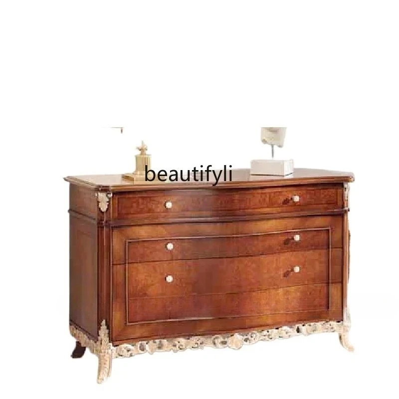 

Neoclassical furniture European solid wood carving flower entrance cabinet Bedroom storage veneer four chest cabinet