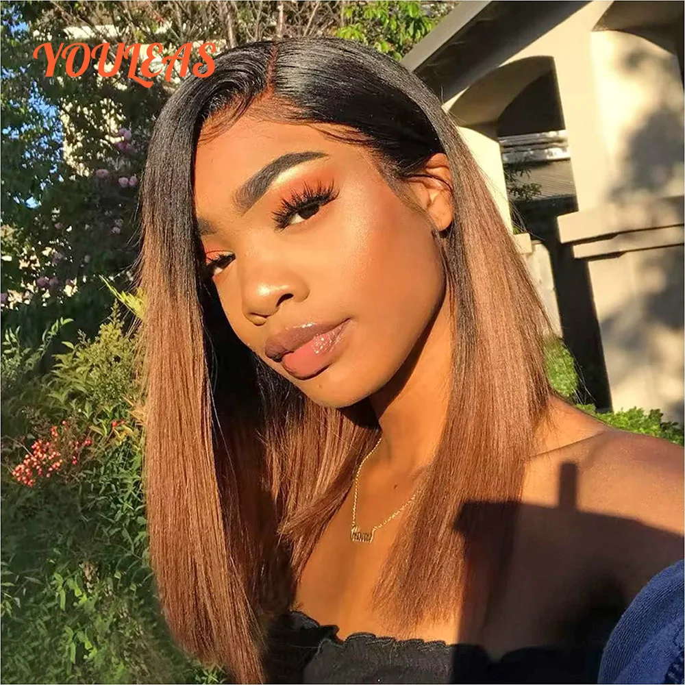 

250% Density Ombre 1B/30 Color Blonde Straight 13x6 Lace Front Glueless Human Hair Wigs Preplucked Ready To Wear Woman Wigs