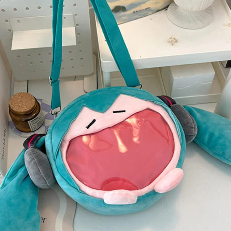 Japanese Style Hatsune Miku Plush Crossbody Bag Cartoon Large Capacity Plush Zipper Shoulder Bag Cute Storage Bag Friend Gift view 2