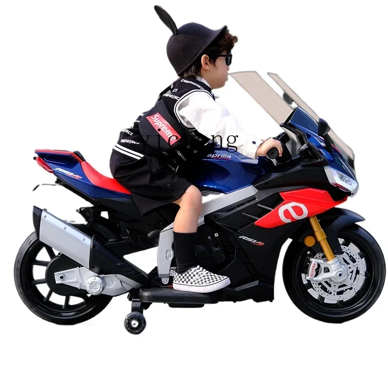 ZC children's electric motorcycle can sit double charging toy car two-wheeled baby stroller