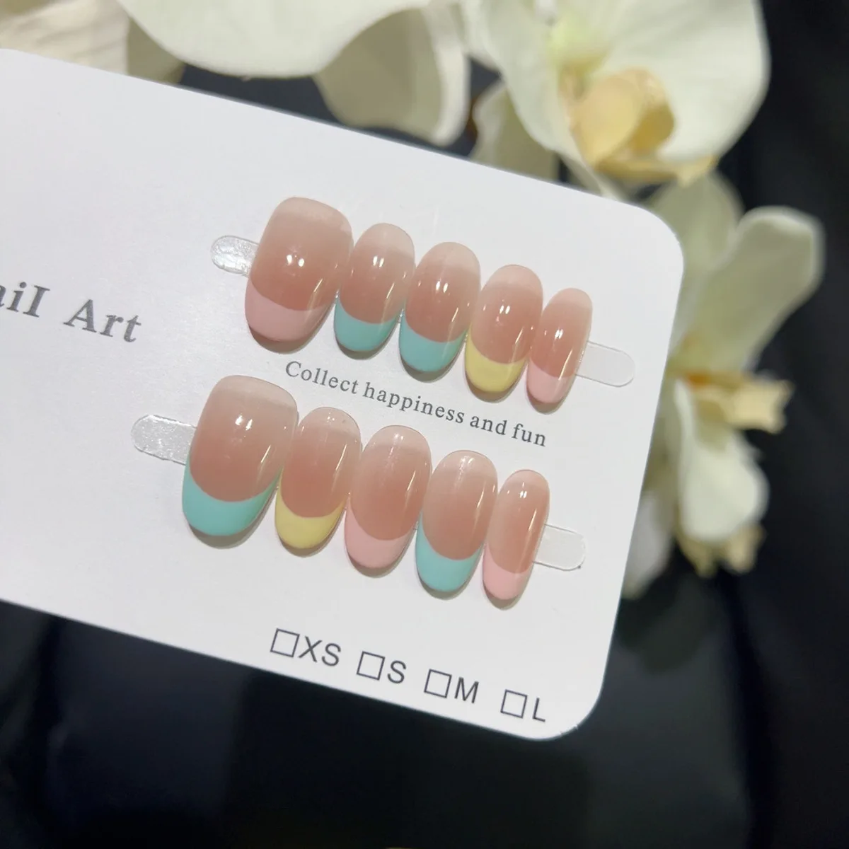 10 قطعة اليدوية قصيرة عارية اللون اضغط على الأظافر النمط الفرنسي حافة ملونة تصميم الحلو لطيف الأظافر وهمية يمكن ارتداؤها أظافر صناعية نصائح #4