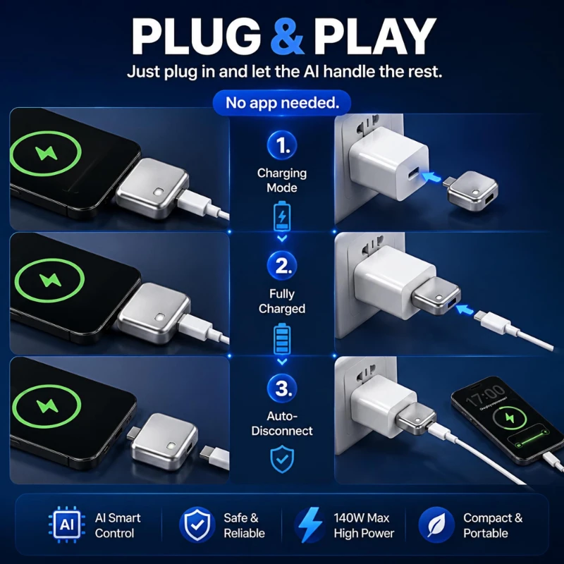 Full‑Charge Auto Disconnect Charger Protector Type‑C Auto Power‑Off Adapter Anti‑Overcharge Protection Mobile Phone Charging