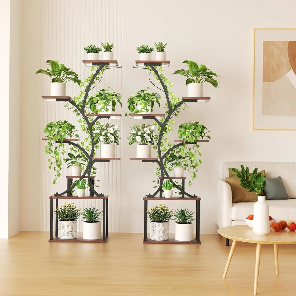 

plant stand indoor with grow lights, 2-pack metal plant shelf with 6 grow lights, 8 tiered corner , 62" tall plant shelves