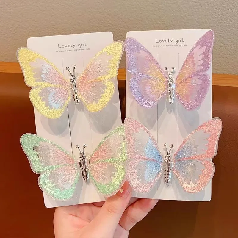 

3PCS Butterfly Hair Clip with Fluttering Wings Vintage Chinese-style Embroidery Hairpin Sweet Girl's Hair Accessories for Kids