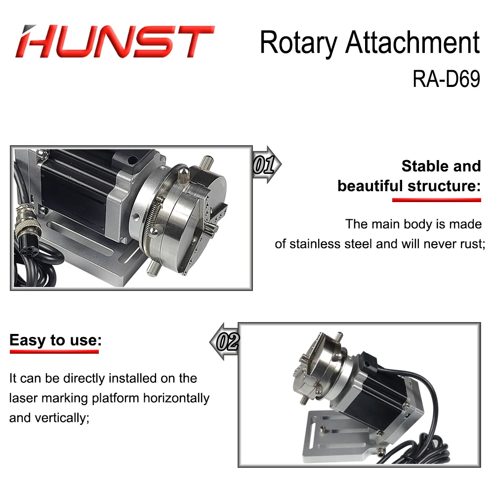 HUNST Rotary Attachment Diameter 69mm Device Fixture Gripper Three Chuck Rotary Worktable for Laser Marking Parts Machine