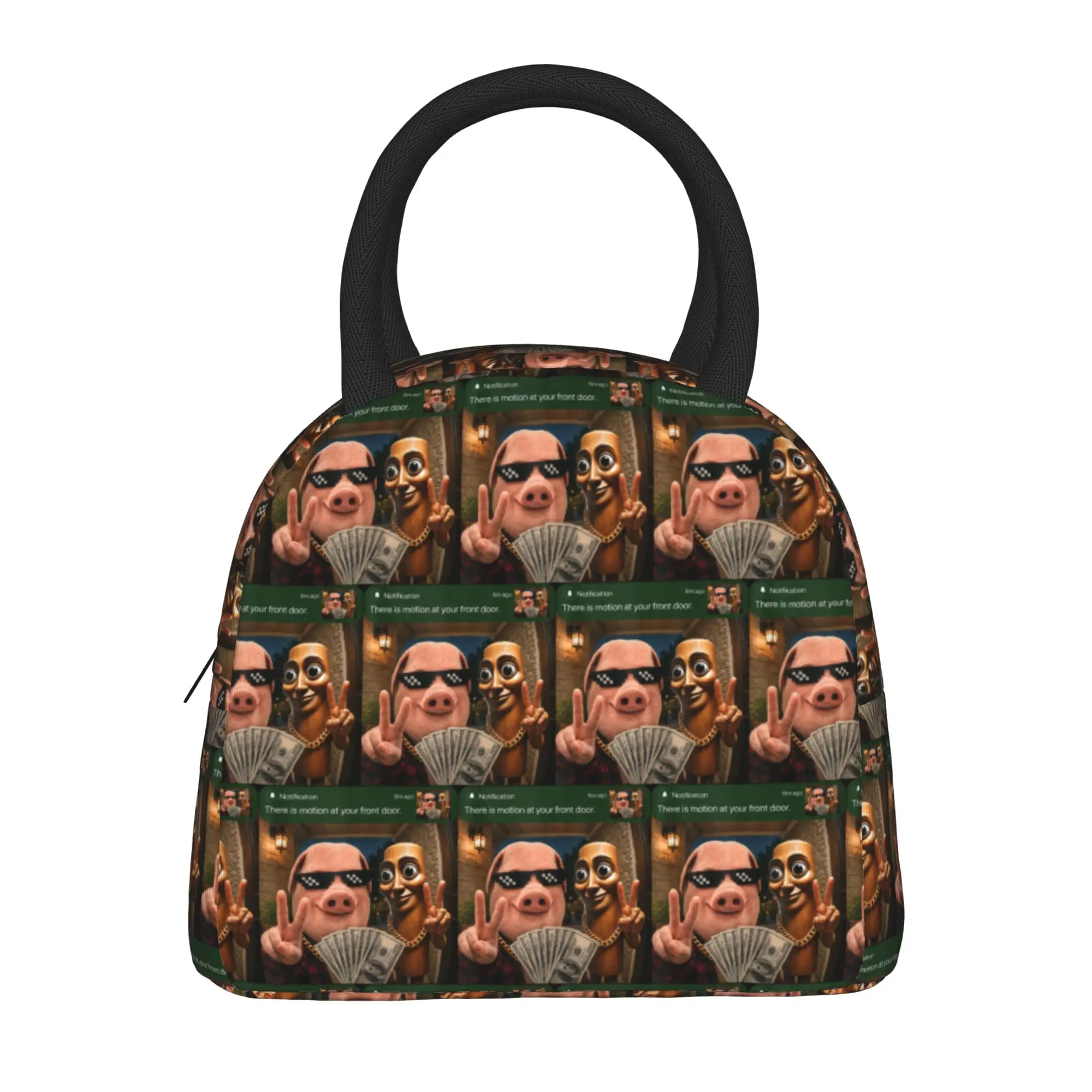 John Pork and Tung Tung Tung Sahur Front Door Lunch Bag Aesthetic Lunch Box Picnic Portable Zipper Tote Food Bags For Child