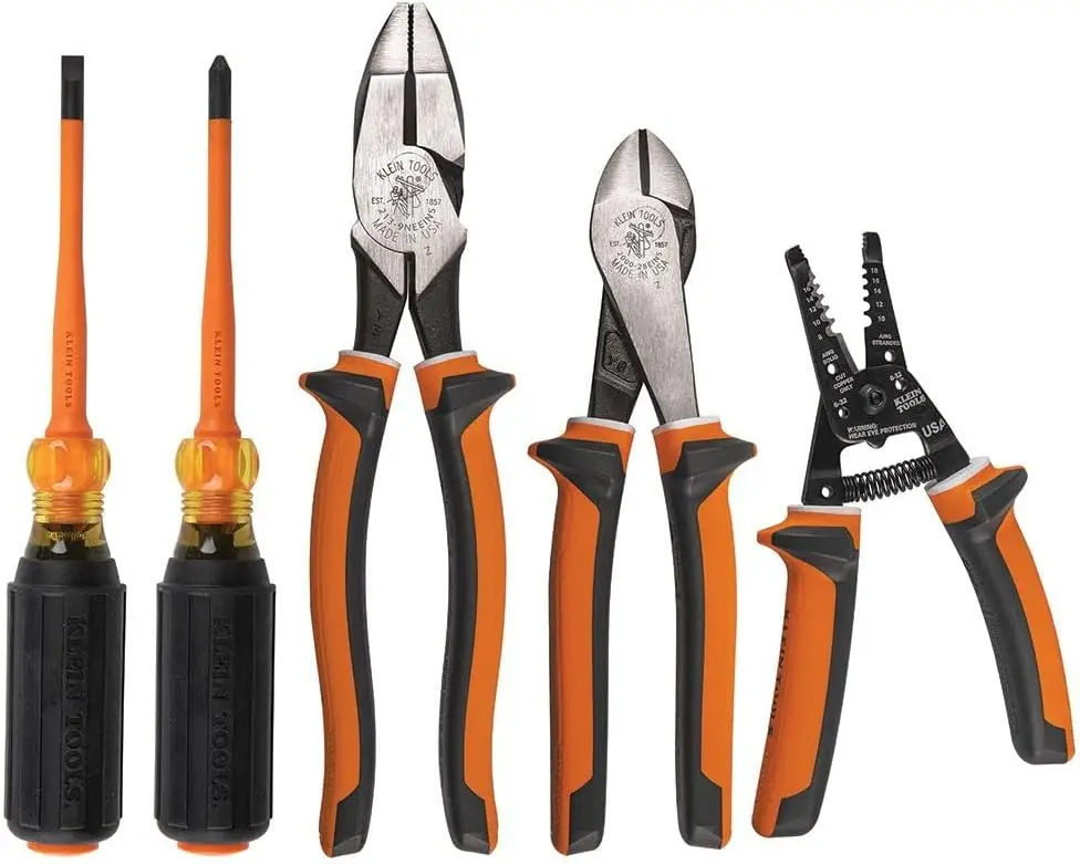 

94130 1000V Insulated Screwdriver Tool Set with #2 Phillips and 1/4-Inch Cabinet Slim Tips, 2 Pliers and Wire Stripper