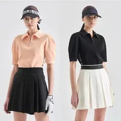 Korea Golf Ladies Summer Half Zip Fashion Sports Breathable Quick-Drying Top Versatile Half-Sleeve Knitted Uniform