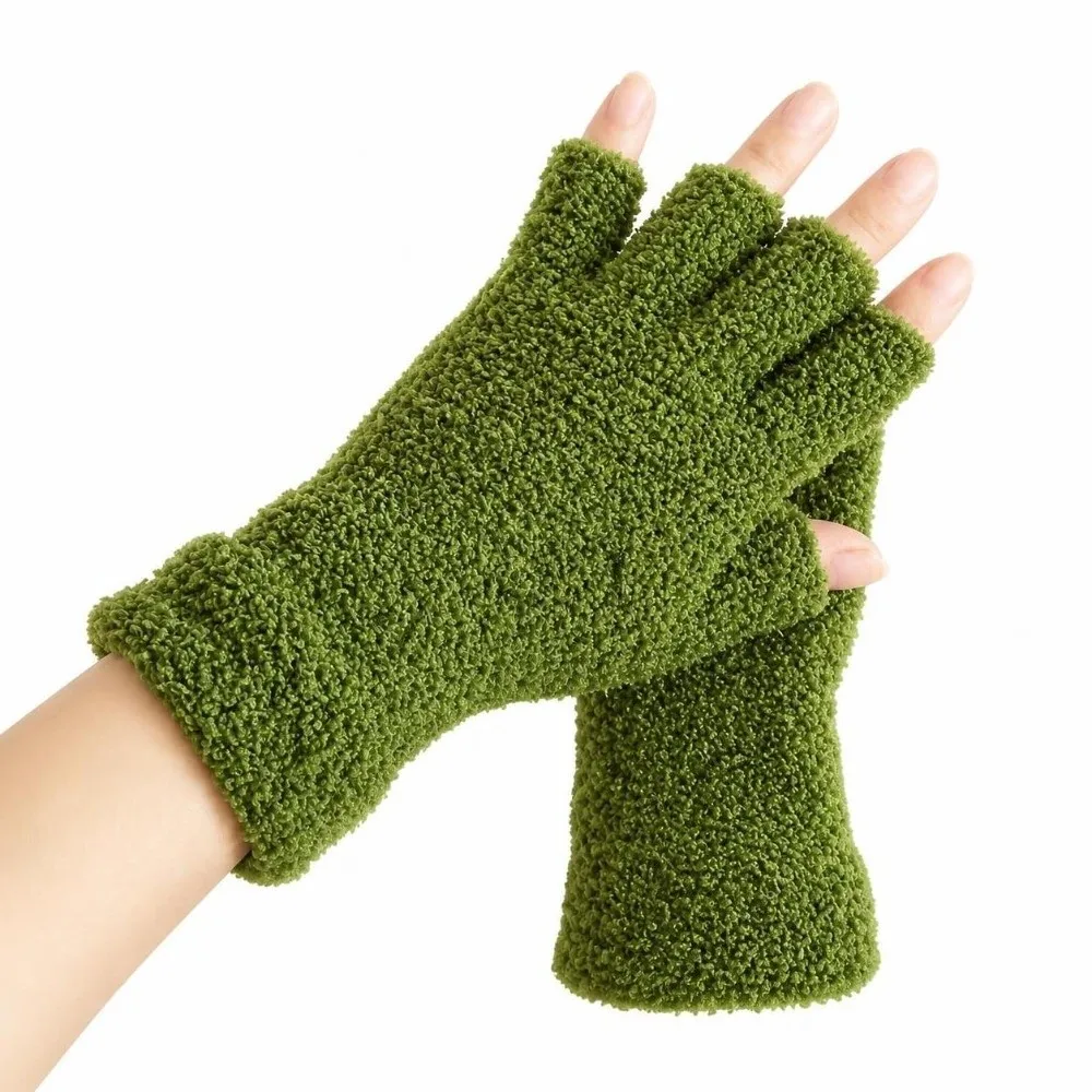 Soft Solid Color Fingerless Gloves Thicken Finger Openings Half Finger Mittens Coral Fleece Writing Gloves for men and women
