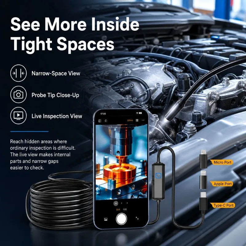 3‑in‑1 OTG Endoscope Camera IP67 Waterproof Borescope Inspection Camera For IOS Android HarmonyOS Phone Photo Video