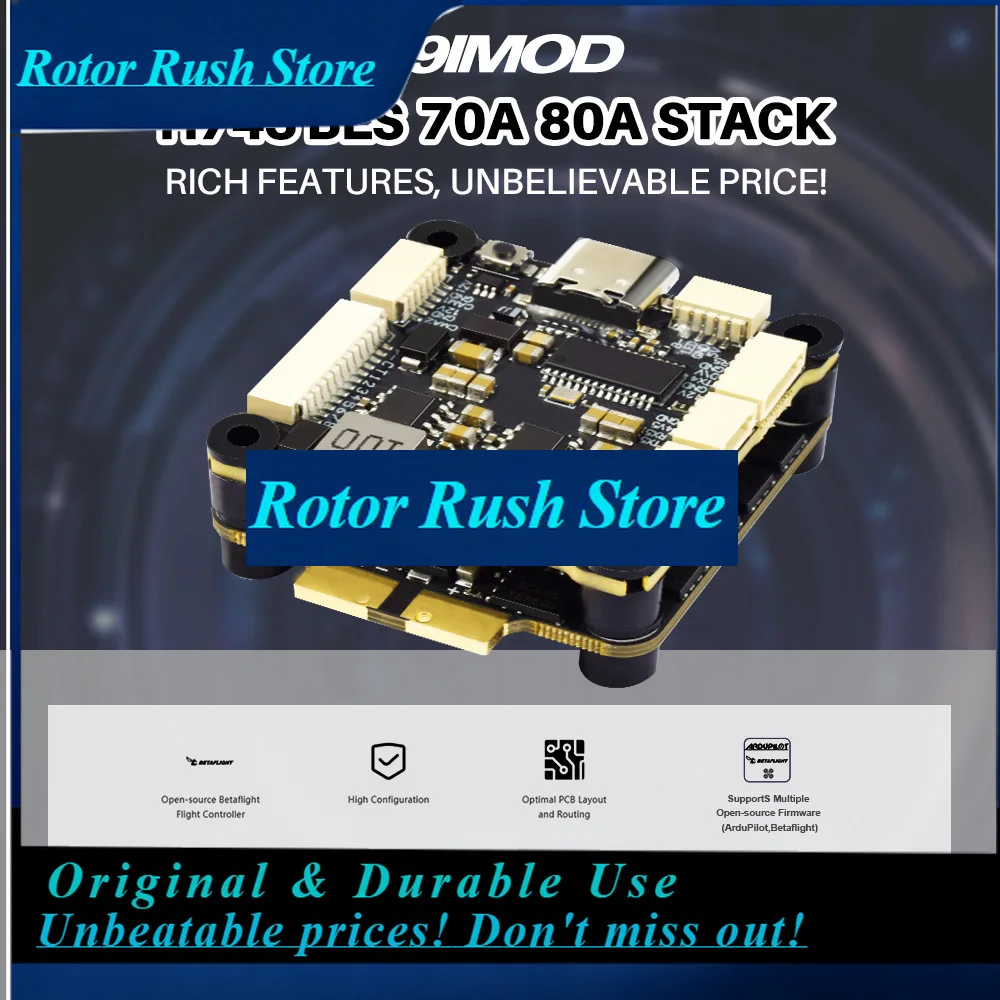 RoRuS9IMOD H743 Flight Stack Flight Control 4in1 70A/80A ESC 3-8S Lipo 30.5x30.5mm Dual ICM42688 Gyro 7 UART For RC FPV Racing D