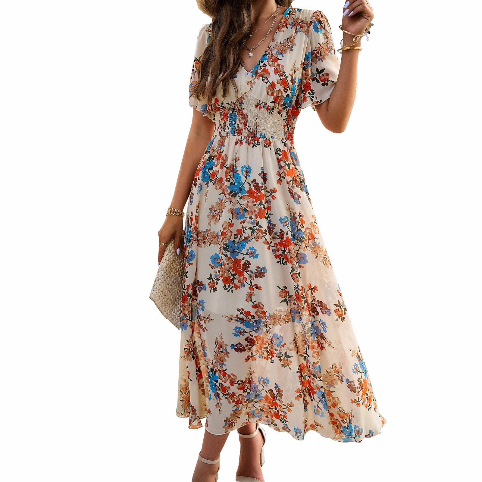Abito da donna stile bohemien da donna 2025 Abiti estivi stampati in vita attillati Stile Boho